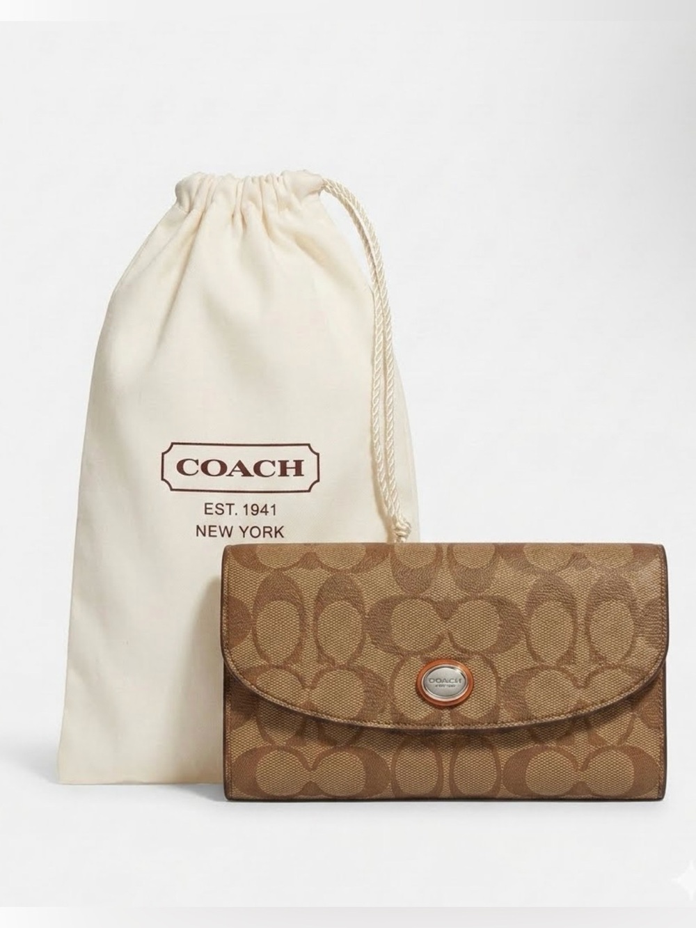 Coach Signature Brown Canvas Wallet with Dust Bag